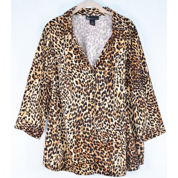 Lane Bryant Tops - Lane Bryant Leopard Print 3/4 Sleeve Button Down Shirt Size 24